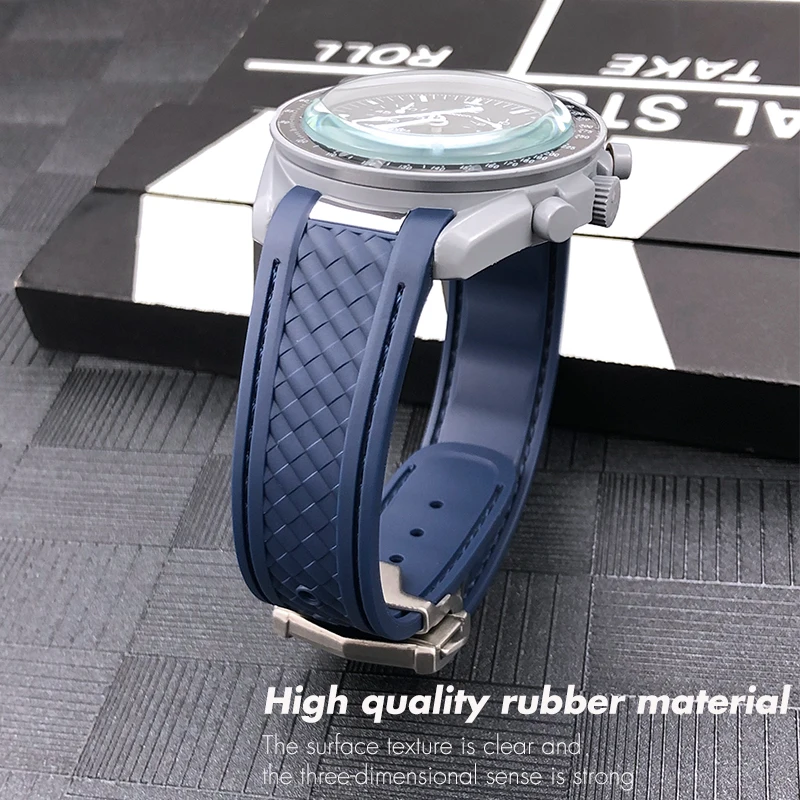 Curved End 19mm 20mm Rubber Watch Bands for Omega AT150 Joint Moonswatch Strap Speedmaster Deployment Buckle Silicone Watchband