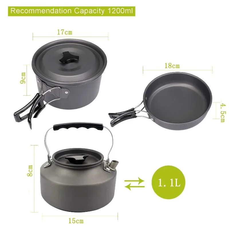 Aluminum Camp Kitchen Camping Cooking Set, Non-Stick Camping Pots and Pans Set with Kettle for Backpacking, Outdoor Cooking