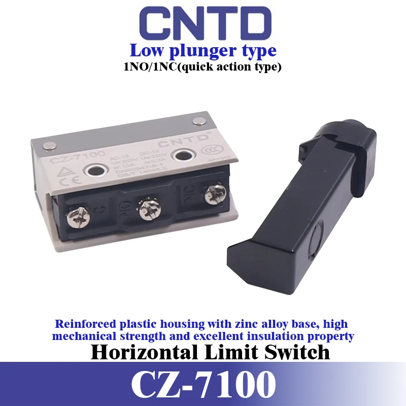 CNTD CZ‑7100 Horizontal Limit Switch Low Plunger 1NO+1NC 10A250VAC IP64 Industrial Stroke Position Control Sensor