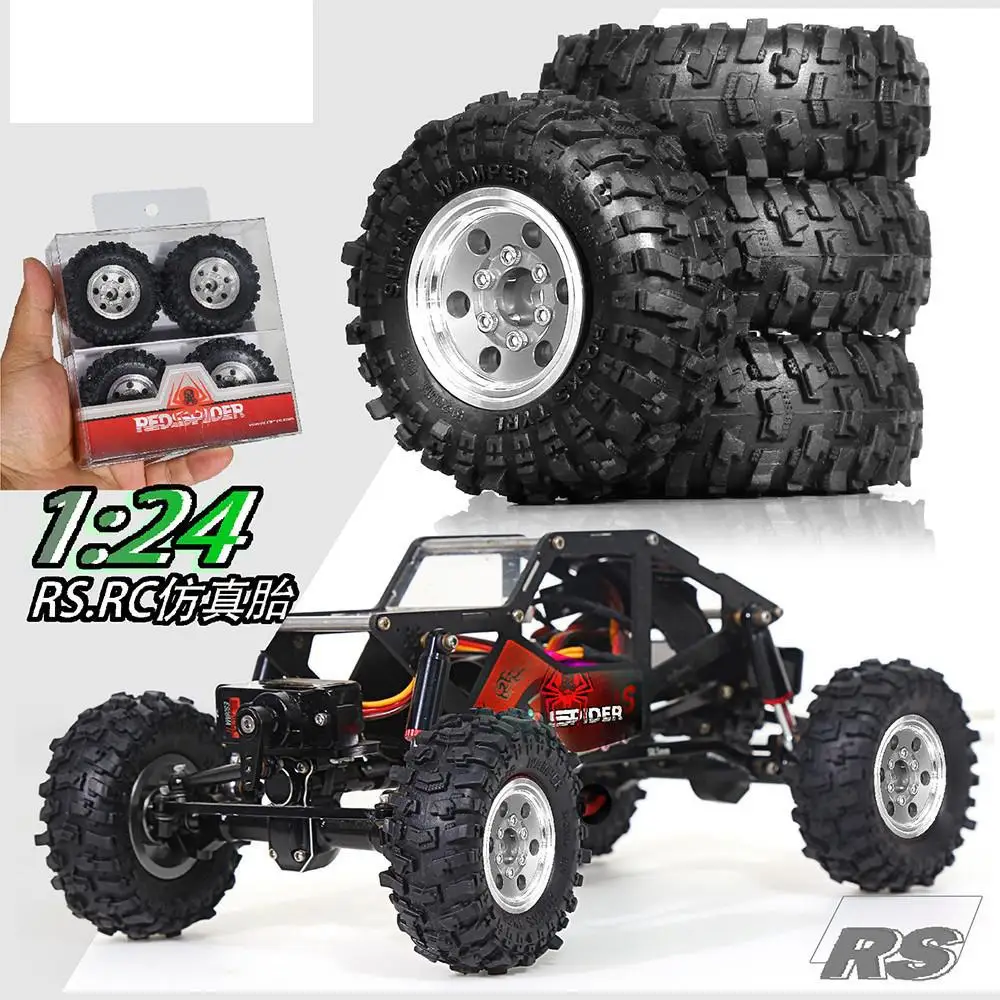 비드락 금속 휠 림 타이어 고무 타이어 세트, Trax/as 1/18 Trx-4m Defender Bronco 1/24 Axial Scx24 Fms24, 51mm 1.0 인치, 4 개