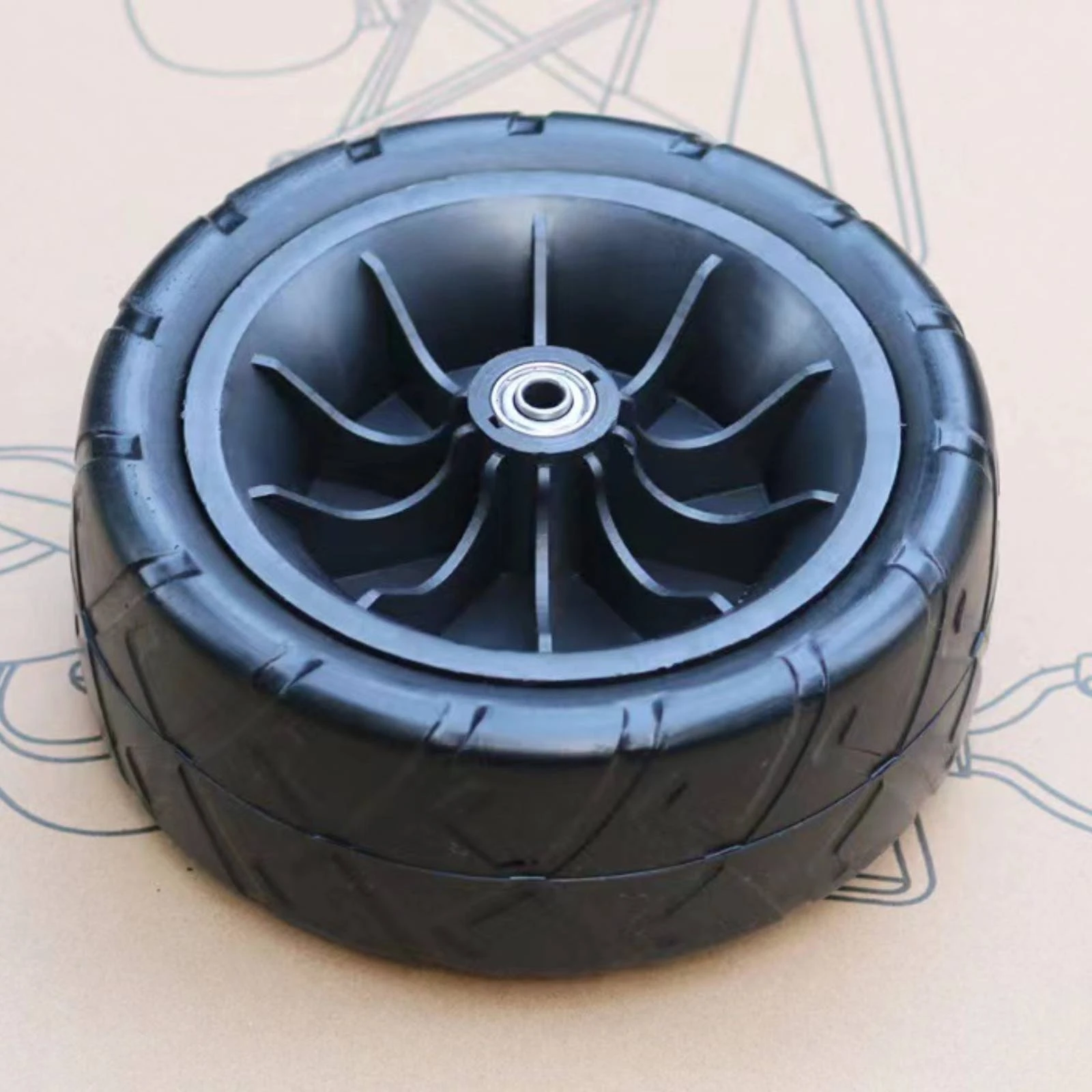 Polyurethane Wheel with Plastic Hub Flatflat-Resistant Spoked Wheel with Tire Heavy-Duty for Carts, Strollers