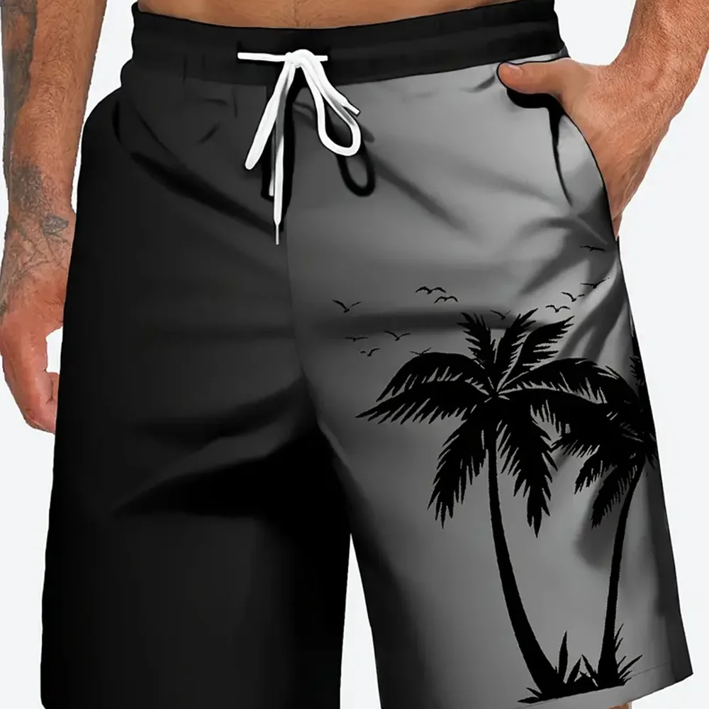 New Men's Beach Pants Gradient Coconut Tree 3D Printed Men's Shorts Summer Casual Breathable Shorts Men's Street Men's Clothing