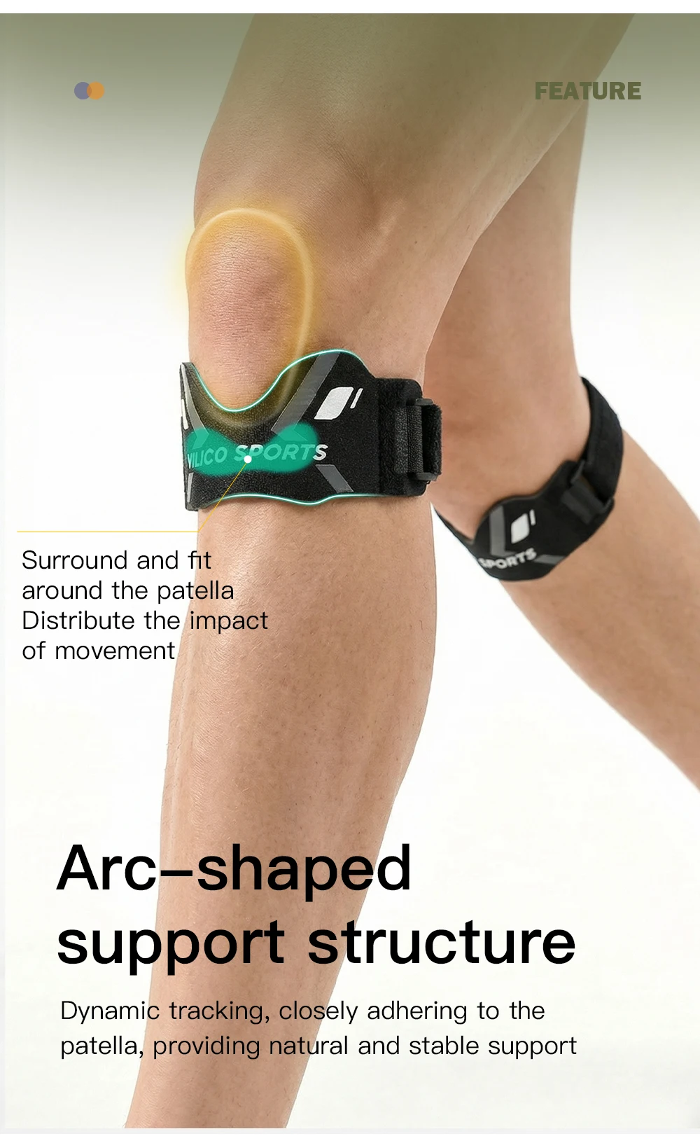 VILICO Verstellbarer Patellasehnen-Stützgurt, Sport-Patella-Stabilisator Kniebandage für Laufen, Basketball, Fitness, Wandern – Detail 6