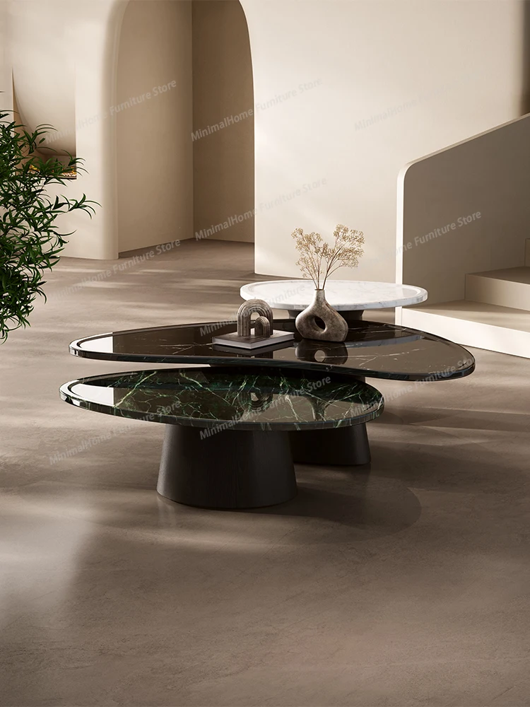 

"Luxury Natural Stone Coffee Table - Italian Designer Marble Tea Table, Artistic Freeform Shape for Modern Living Room"
