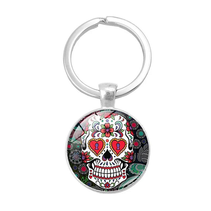 mexico keychain Sugar Skull Key Chains House Flower Keychain Glass Lovely Gift for Halloween