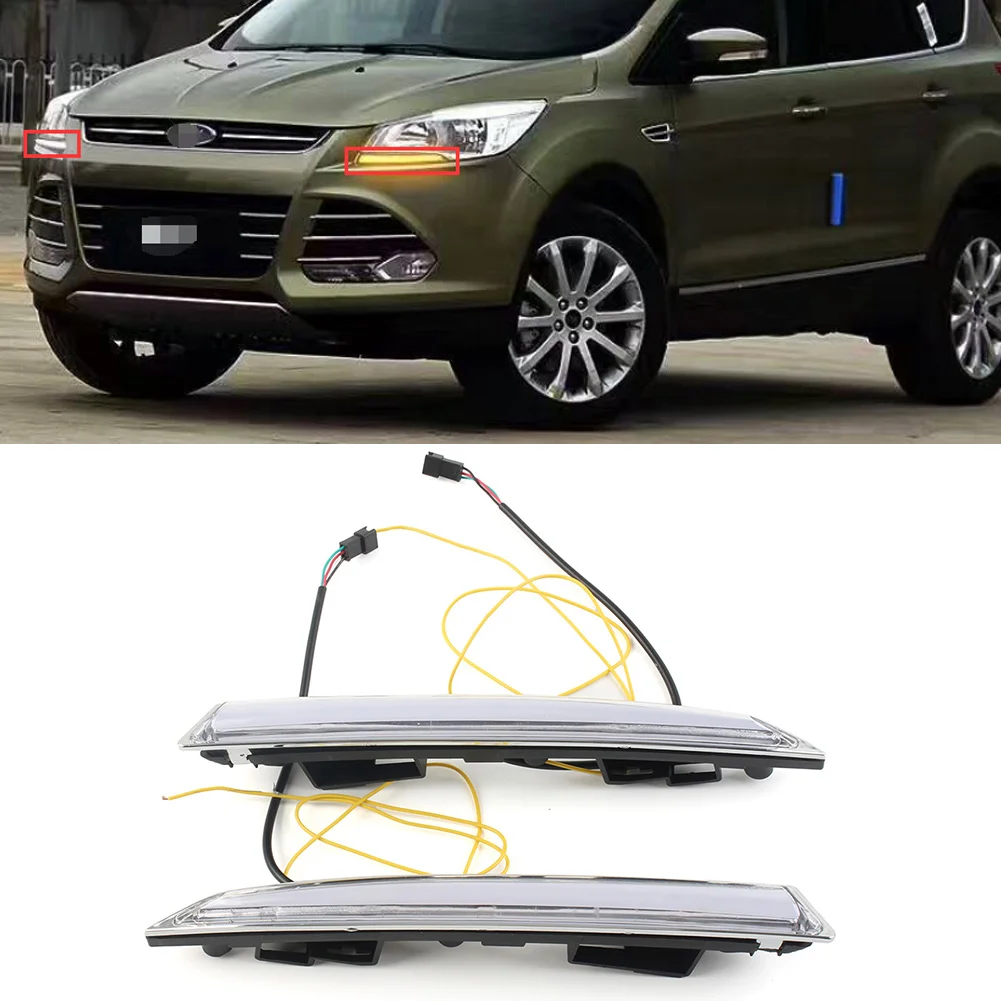 2PCS Car LED Turn Signal Lamp DRL Daytime Driving Light For Ford Escape Kuga 2013 2014 2015