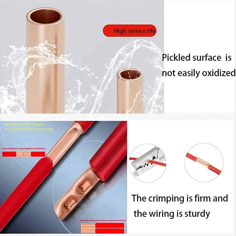 250Pcs Wire Ferrules Kit 7 Size Copper Crimp Connector Non Insulated Electrical Butt Terminal Assortment Kit