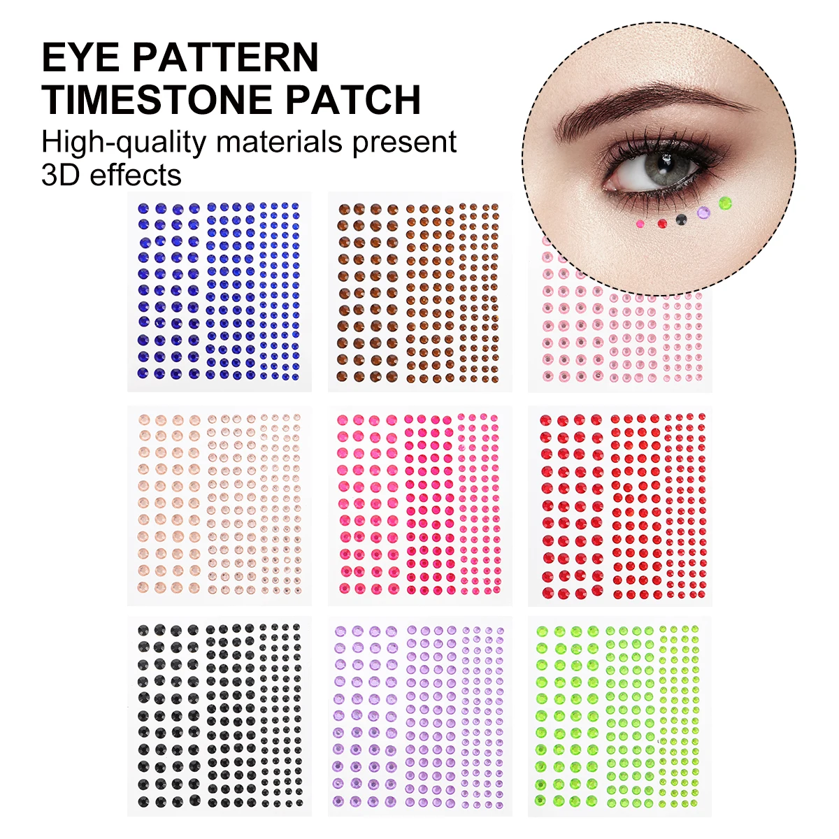 

9pcs 9 Sheets Eye Stickers Rhinestone DIY Acrylic Face Makeup Beads Nail Stickers Temporary Tattoos Body