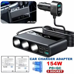 154W Car Charger Adapter Cigar Jack Multi Socket 9 in 1 PD 3 Cigarette Lighter Splitter High Speed Charge S DC Outlet Switches