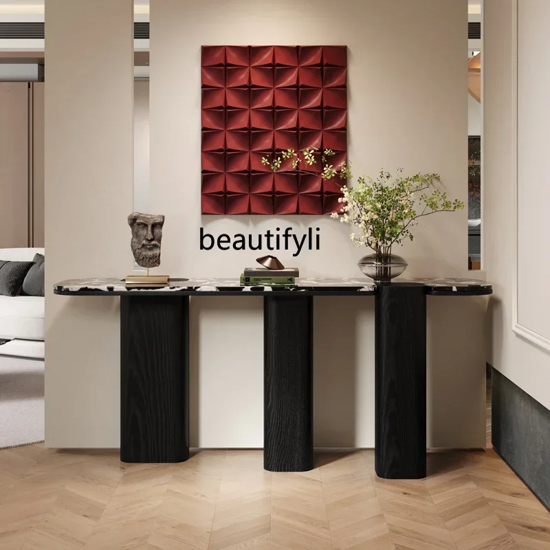 

53Marble entrance table light luxury strip case large apartment high-end natural luxury stone entrance platform