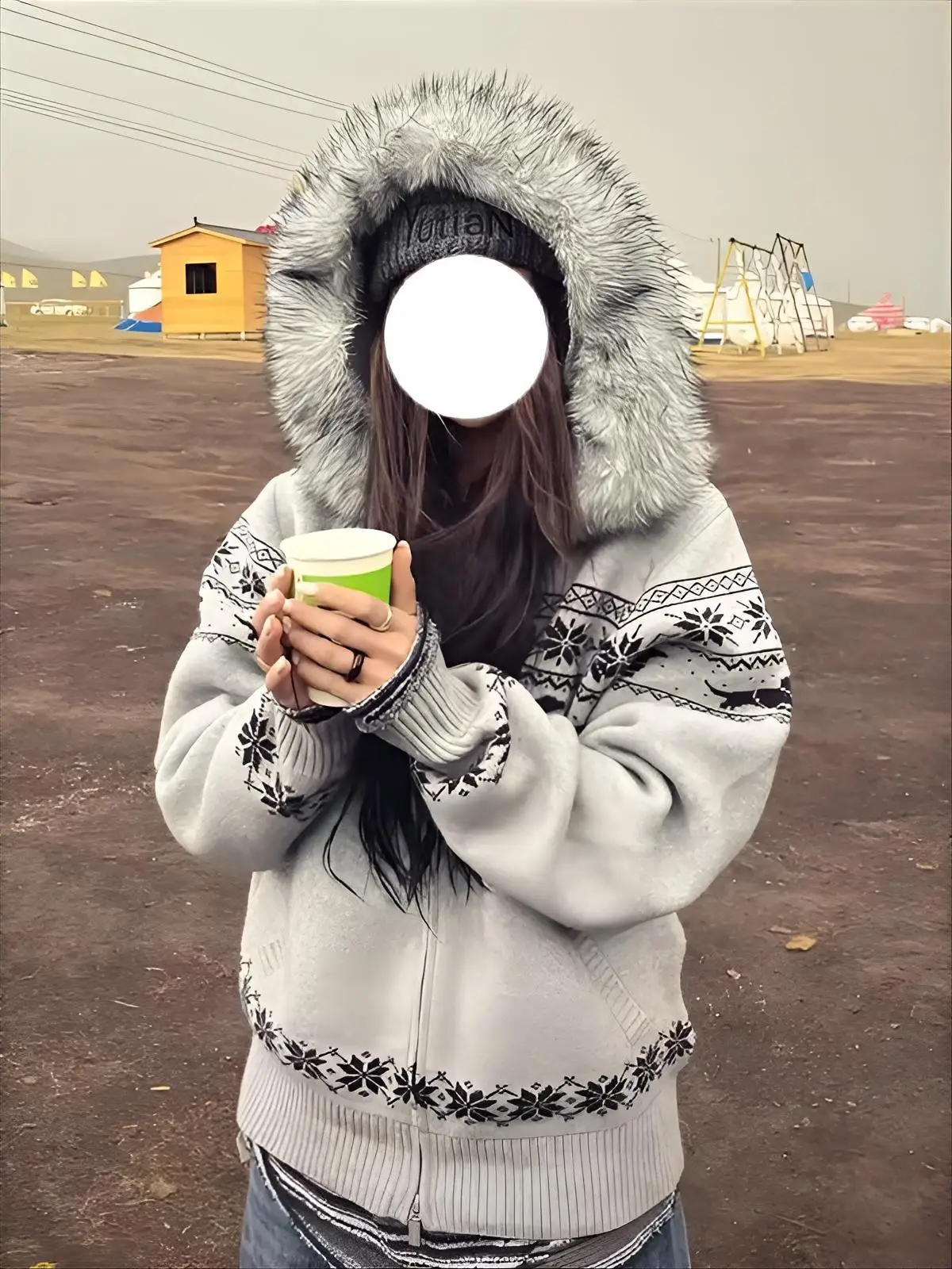 

Mid-Long Cardigans With Pockets For Woman Womens Winter Waist-Cinching Textured Preppy-Style Contrast Streetwear Hooded Plush OL