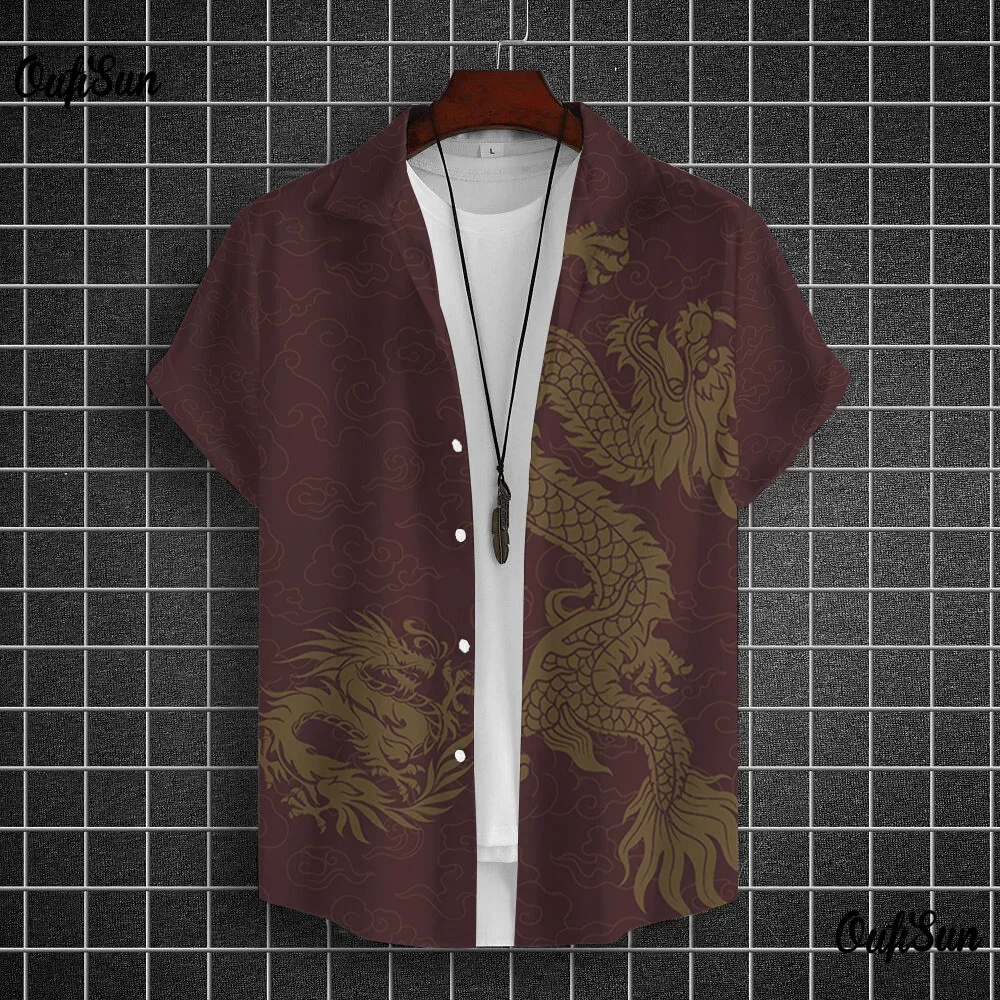 Camisa de manga corta con estampado 3D de año del Dragón para hombre, Top holgado de talla grande, Feliz Año Nuevo, verano, nuevo, 2024