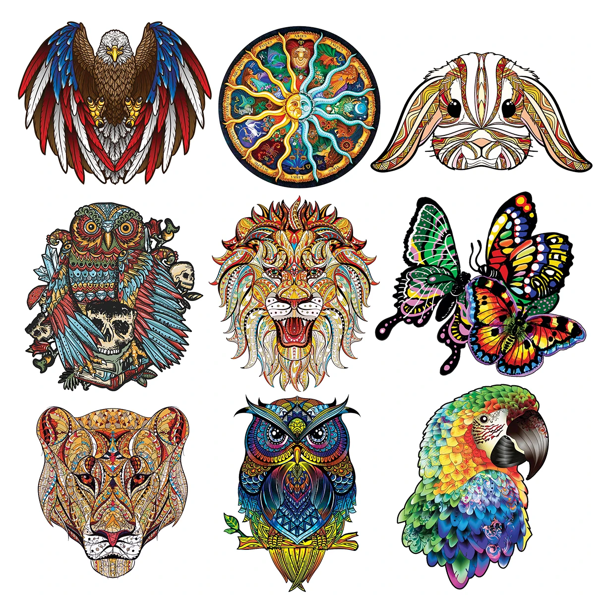 Creative Irregular Shape Wooden Animal Puzzles Brightly Colored Lion Owl Rabbit Puzzle Games Cute Animal Board Set Toy For Adult