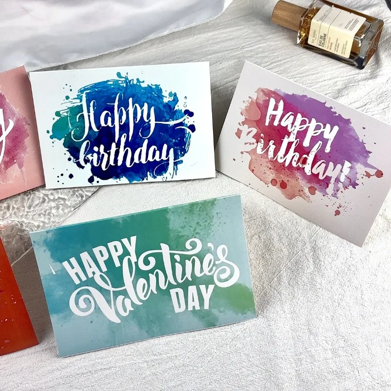 6 Sheets Graffiti Style Greeting Card Splashed Ink Style Creative Happy Birthday Greeting Card Message Blessing with Envelope