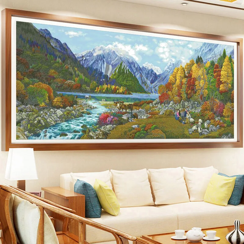 

Cross Stitch Embroidery Kit Mountain Scenery Large Size Thread Drawing DIY Needlework Kit Decorate Printed on Canvas 11CT