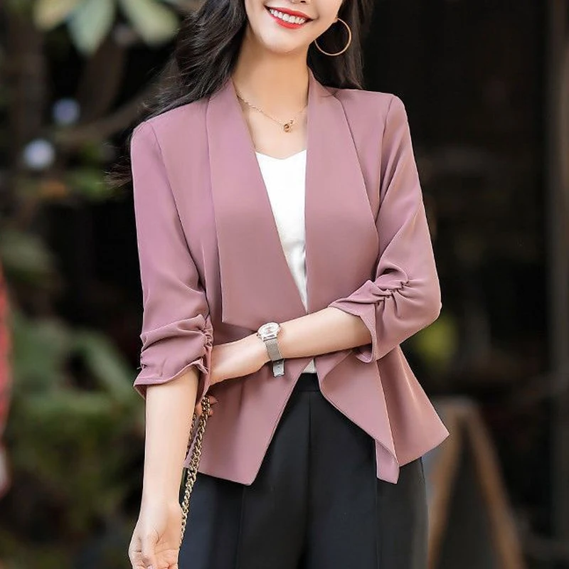 Spring Summer New Solid Color Blazers Women High Street Casual Loose Cardigan Korean Style Elegant Office Simple All-match Coat