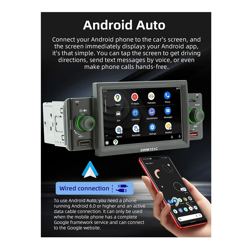 1 Din 5 Inch Carplay Radio Car Stereo Bluetooth MP5 Player For Android-Auto Hands Free USB FM Receiver 60Wx4