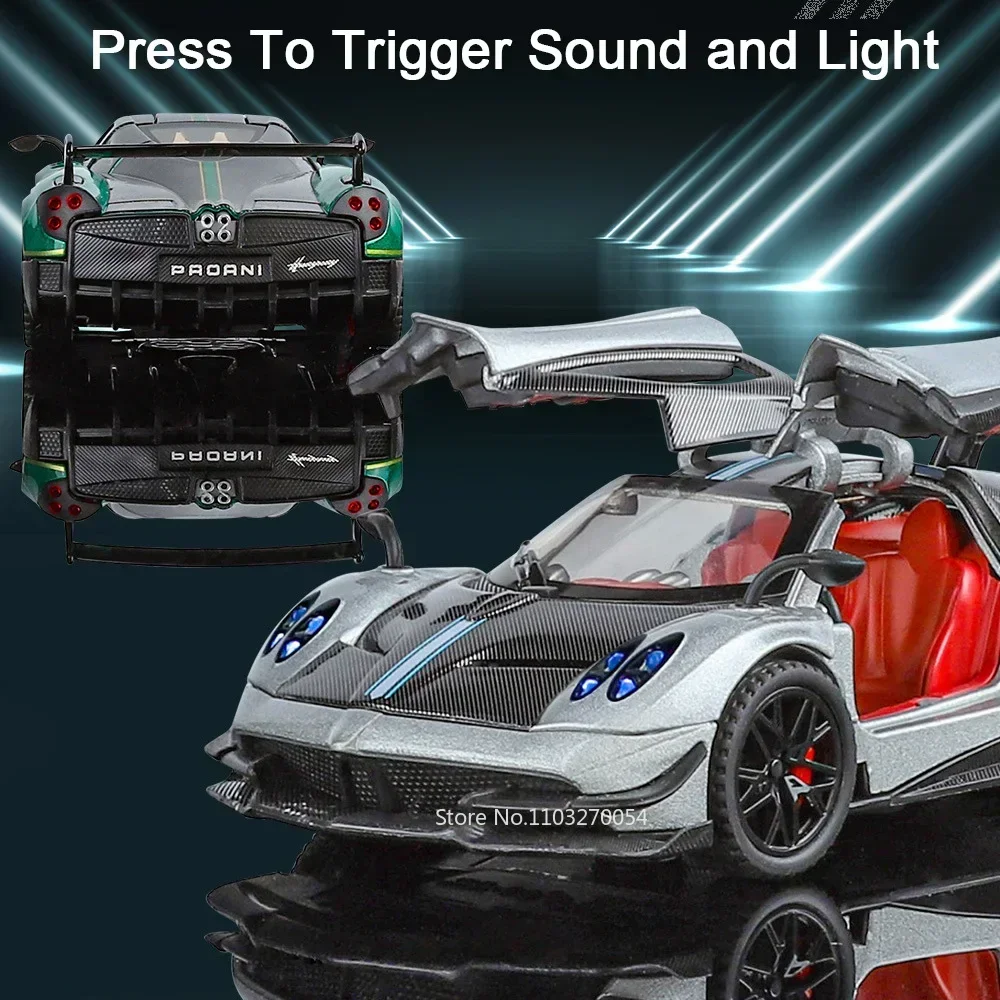 1:32 파가니 후아야 BC 존다 HP 합금 장난감 미니어처 모델 다이캐스트 자동차 문 열림 소리와 빛 풀백 스포츠카 컬렉션