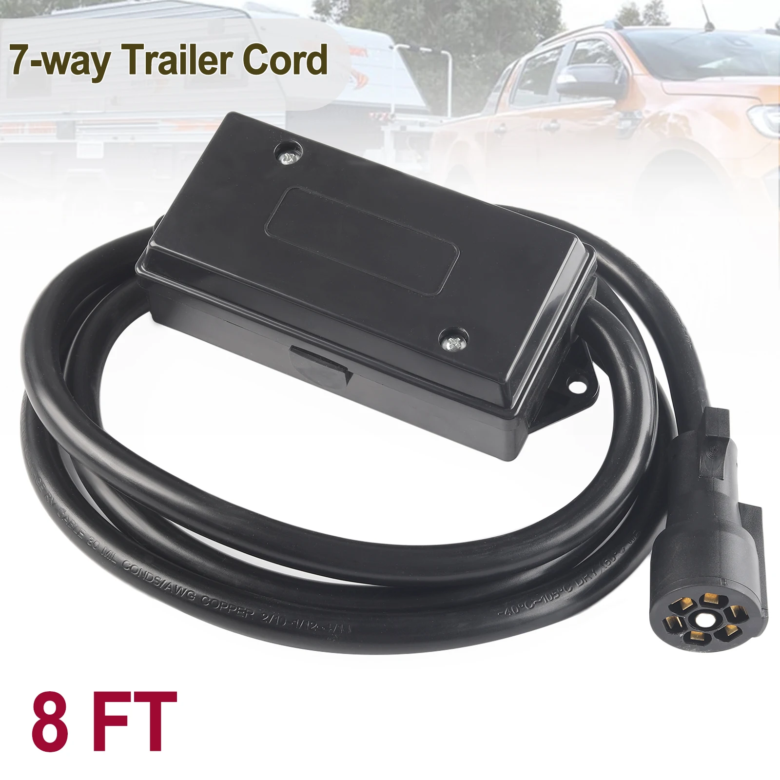 

7 Pin Round Trailer Wiring Harness 8ft Trailer Cord Waterproof Inline Junciton Box RV Caravan Tow Light Wire Cord Connector Plug