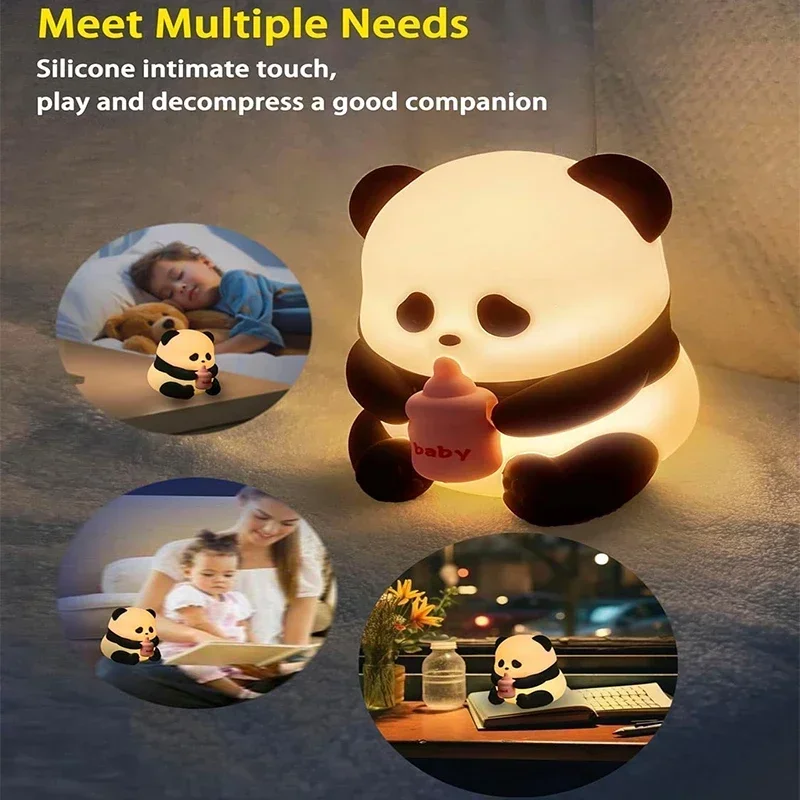 Cute Silicone Panda Night Lights, Rechargeable LED Animal Decor Night Lights Kawaii for Birthday Gifts/Sleep, Christmas Lights