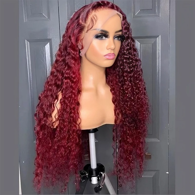 

200 Density 30 40 Inch 99J Burgundy Deep Wave 13x4 Lace Front Human Hair Wig 13x6 Lace Frontal Red Curly Wigs Remy For Women