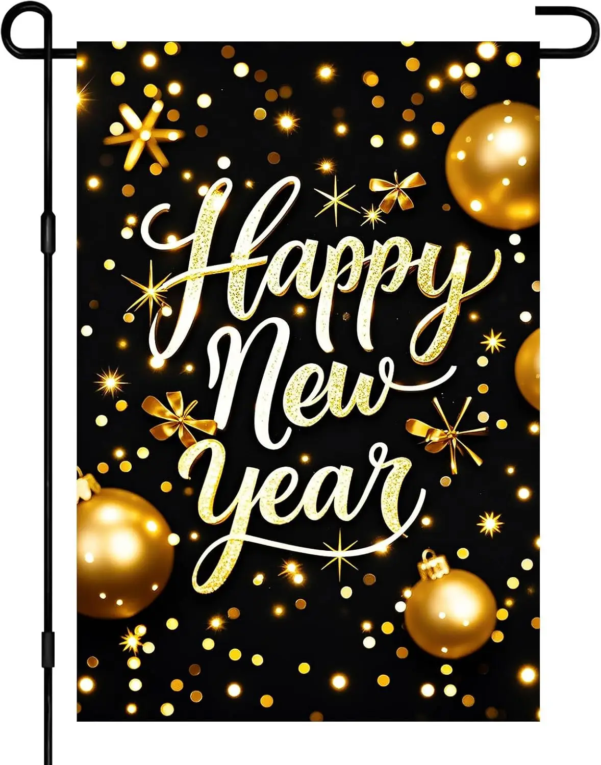 BlissYard Happy New Year Garden Flag 12x18 Inch Gold Glitter Winter Holiday Yard Decor Seasonal Welcome Banner Outdoor Chris jjp
