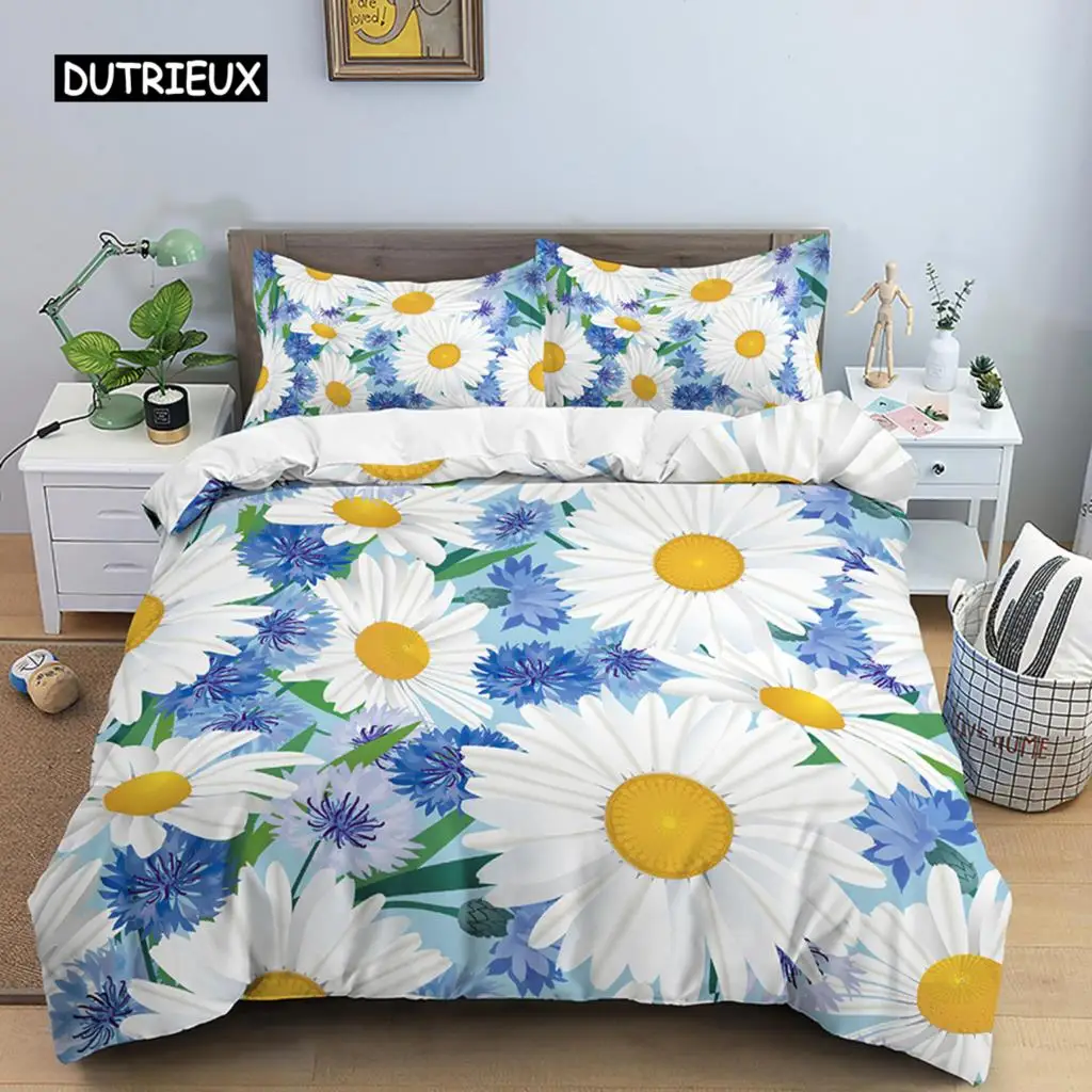 

Daisy Printed Duvet Cover Floral Pattern Bedding Set For Girls King Queen Size Quilt Cover For Girls Women Bedroom Decoration