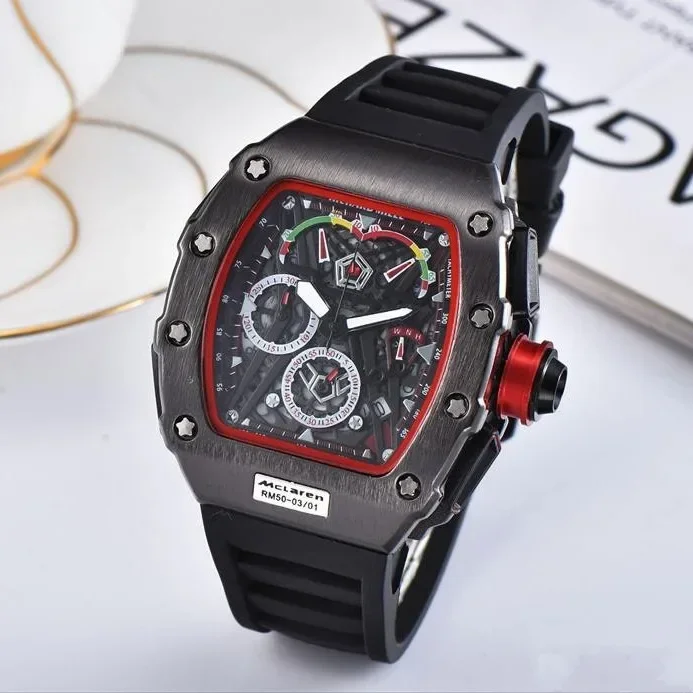 

2025 New The Luxury Automatic Mechanical Men Double Wheel Rotation Dial Watches Rubber Band Fashion Mechanical Watch