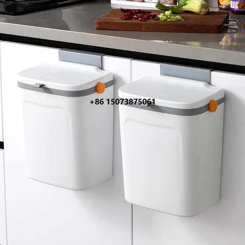Wall Mount Multifunctional Rolling Cover Trash Can with Lid Eco-Friendly Kitchen & Bathroom Use PP Material