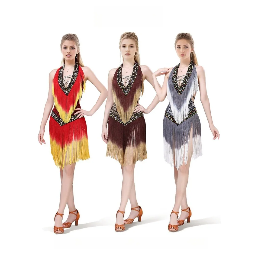 

Sequin Beaded Fringe Latin Dance Dress Stage Performance Costume Sparkly Ballroom Competition Team Party Club Skirt Outfit