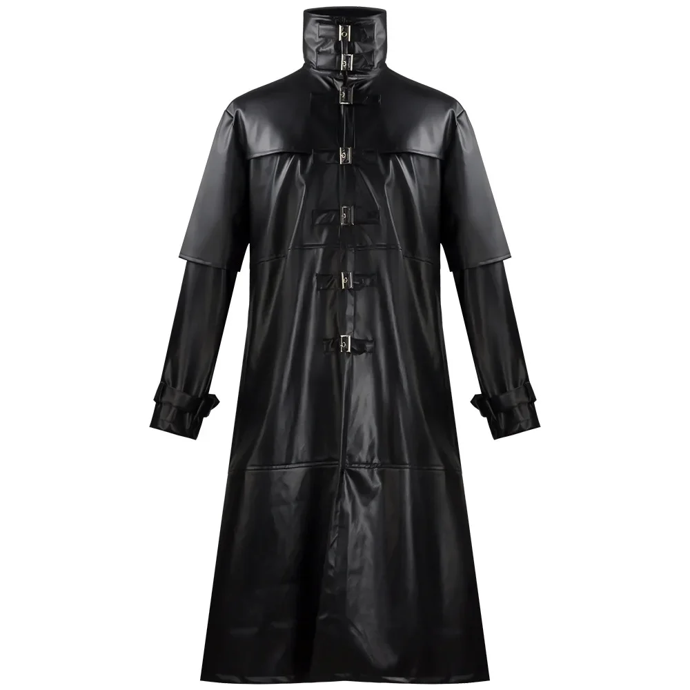 

Halloween Cosplay Vampire Medieval Gothic Long Men's PU Leather Coat Costume