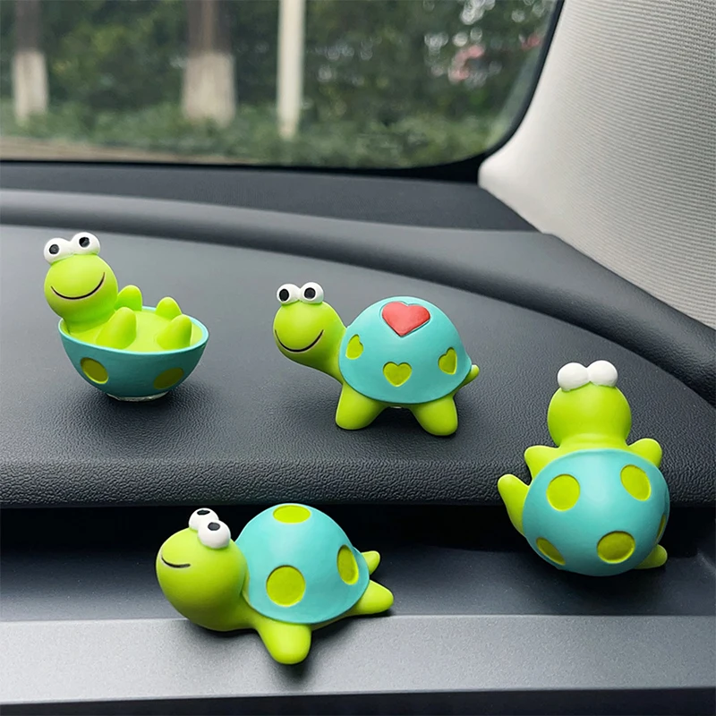 1/4Pcs Car Turtle Ornament Car Dashboard Rearview Mirror Cartoon Resin Animal Ornaments Mini Turtle DIY Decoration Accessories