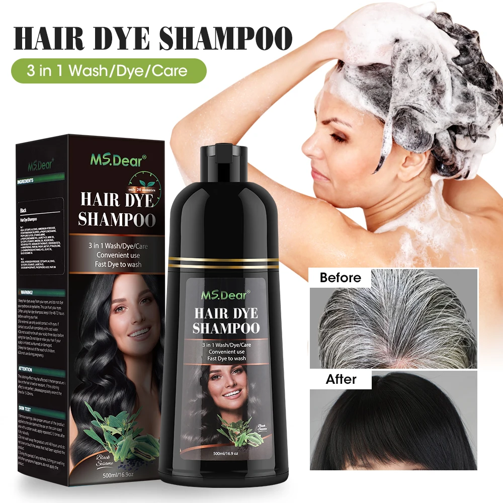 Long Lasting Hair Dye Shampoo Organic Natural Black Hair Dyeing Cover Gray White Hair Darkening Shampoo Plant Essence Hair Color