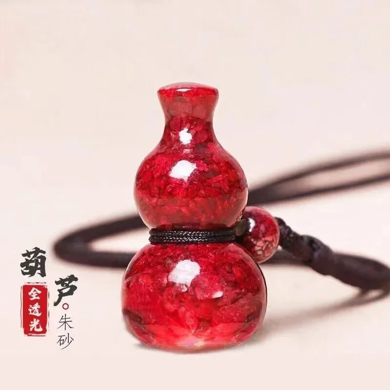 

Mencheese Natural crystal sand cinnabar Gourd pendant pendant origin ore full light transmission high content Bracelet Jewelry