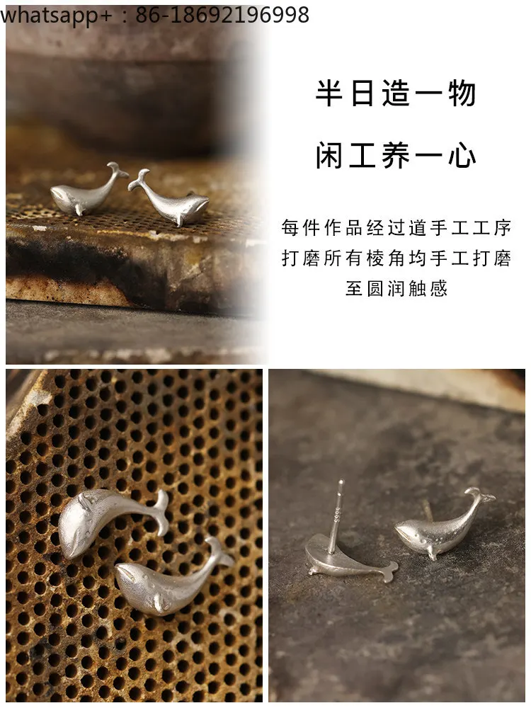 Dolphin Stud Earrings 999 Sterling Silver Stud Earrings Female