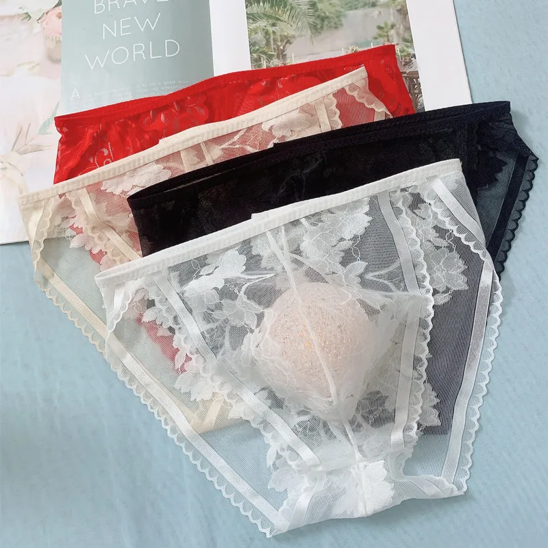 سلس الدانتيل الجاكار شير موجز للرجال مثير U محدب الحقيبة طنجة رقيقة جدا كروسدرينج سيسي المثيرة انظر من خلال Underpant