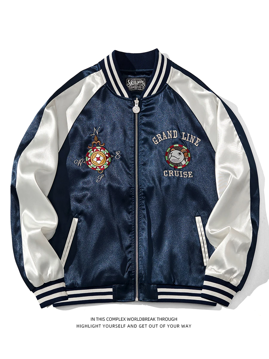  Cartoon Animation Heavy Embroidery Jacket Men's Contrast Color Personali Youth Skull Yokosuka Baseball Uniform