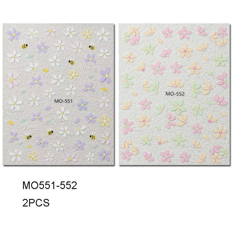 Autocollants pour ongles en relief 5D, peinture à l'huile, bleu bonbon, rose, jaune, violet, pétales de fleurs, décorations pour manucure