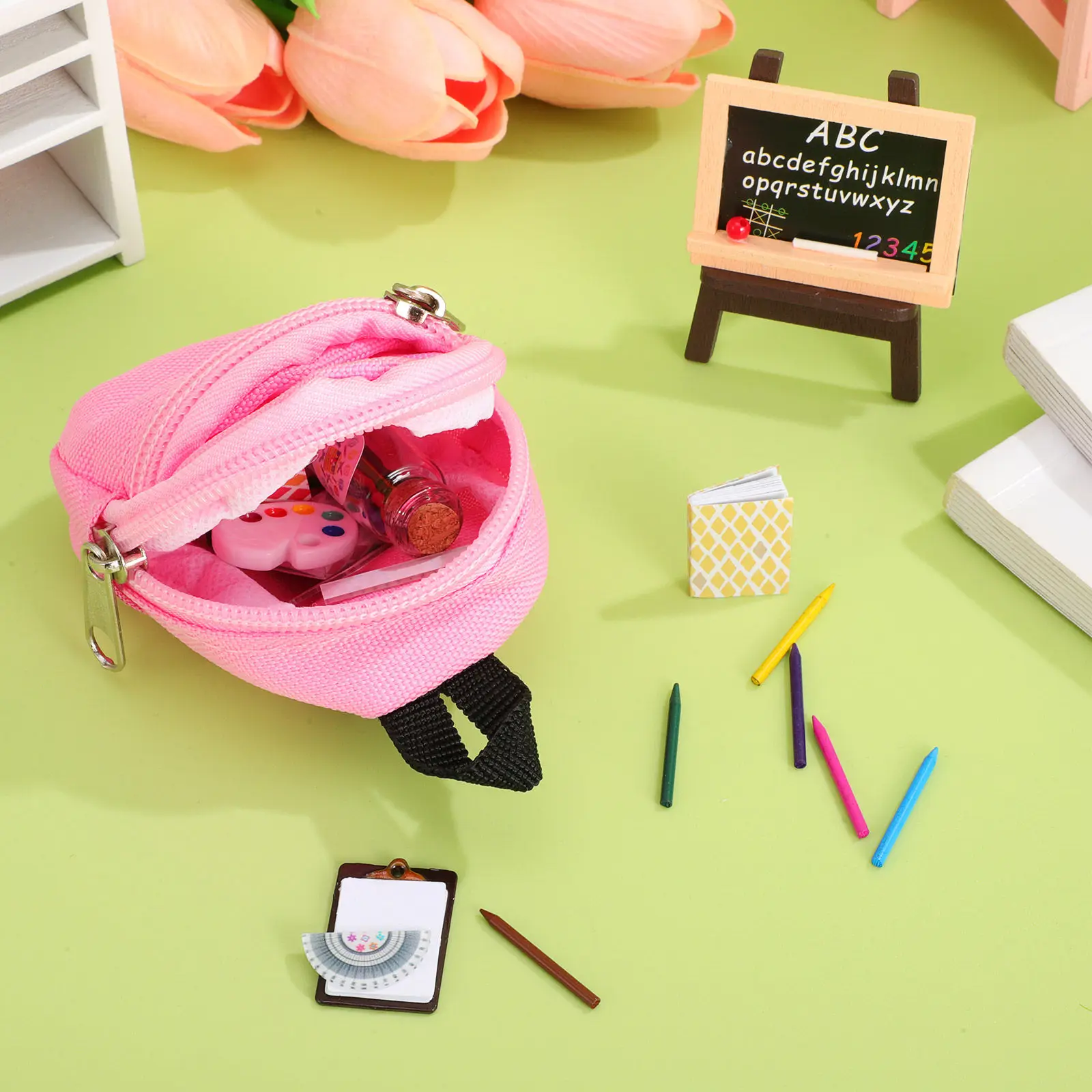 

1Set Sturdy Mini School Supplies Portable Miniature Pencils School Bag Lovely Fake Learning Tools for Mini House Accessory Kids
