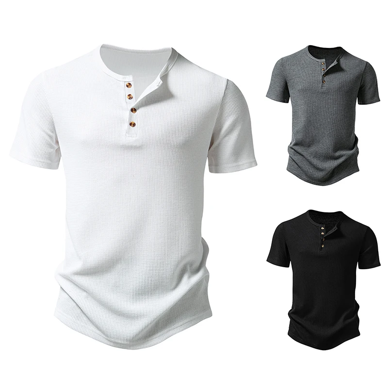 

Mens Summer T-shirts Short Sleeve 4 Buttons Men Tees Shirts Male Henry T shirt Shirt T Casual Man Tshirts T51