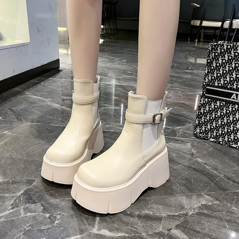 LazySeal 6cm High Boots Women Platform Shoes Solid Color Zipper Spring Autumn Sneakers Chunky Sneaker Wedge White Casual Shoe