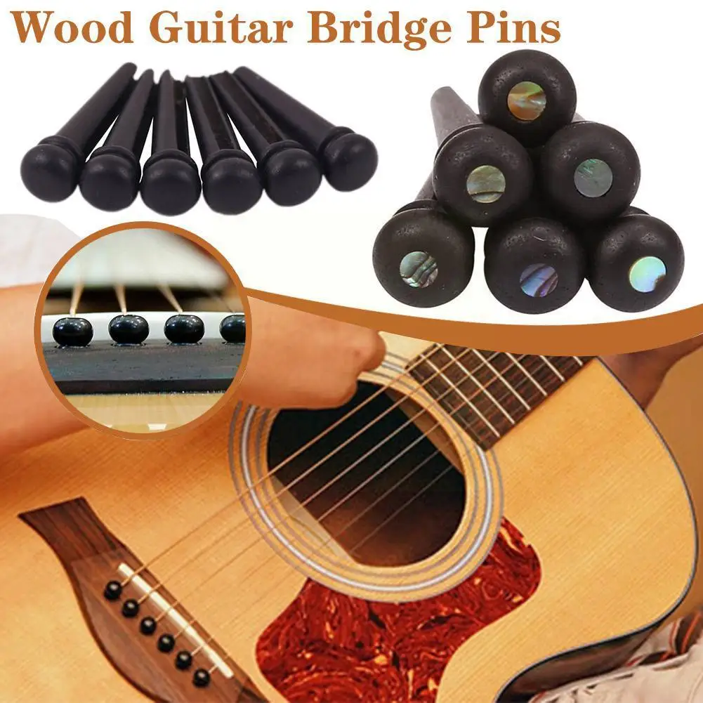 6pcs Ebony Guitar Stud Inlay Wood String Slotted Tail Nail Parts Guitar With Mark Bridge Pin Abalone Acoustic Dot D6q2