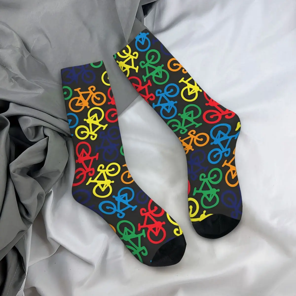 Rainbow Multiple Bikes Crazy Men\'s Socks Mountains Trails Downhill MTB Unisex Street Style Seamless Printed Crew Sock Boys Gift