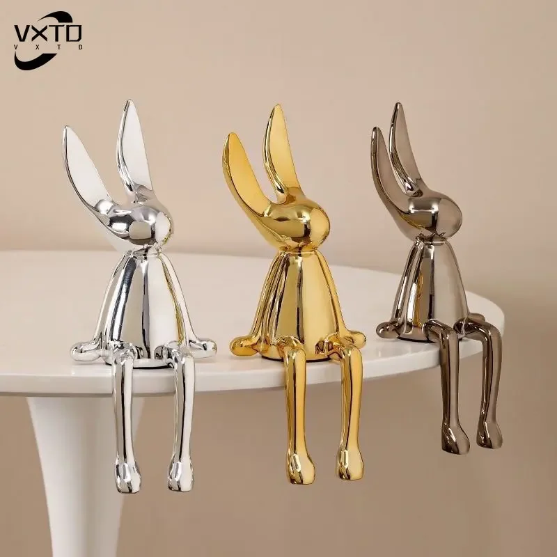 Nordic Creative Rabbit Statue for Home, Living Room Decoration, Kawaii Desk, Miniatures Figurines for Interior, Love Gift