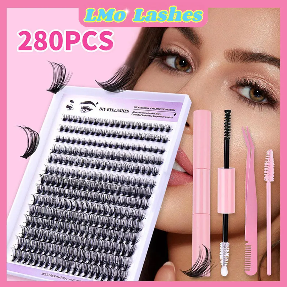280 SZT. Kępki Cienkie Łodygi Zestaw do Samodzielnego Przedłużania Rzęs Gruby, Podkręcający Szczoteczka do Maskary Klej do Rzęs i Preparat do Zabezpieczania i Mocowania Rzęs oraz