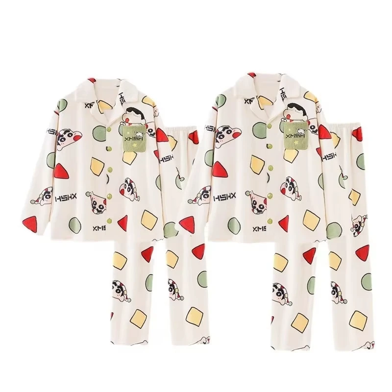 Kawaii Anime Crayon Shin-Chan Woman's Pajama Set Cute Girls Coral Fleece Robe Pajama Pants Winter Warm Outdoors Hooded Homewear view 5