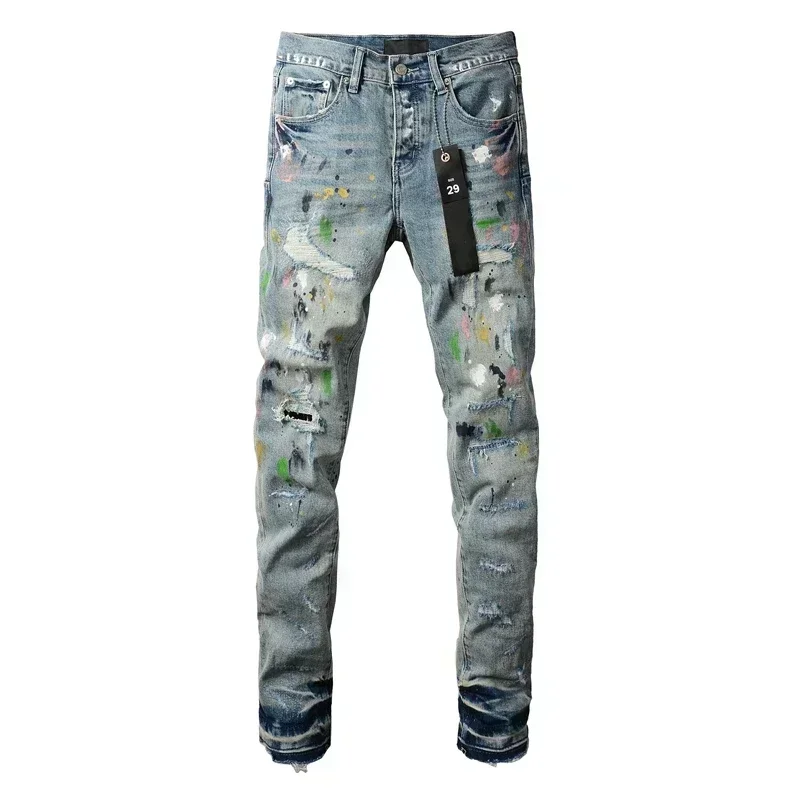 

Fashion Purples jeans Men blue do vintage top quality repair low elevation skinny hold denim trousers black jeans