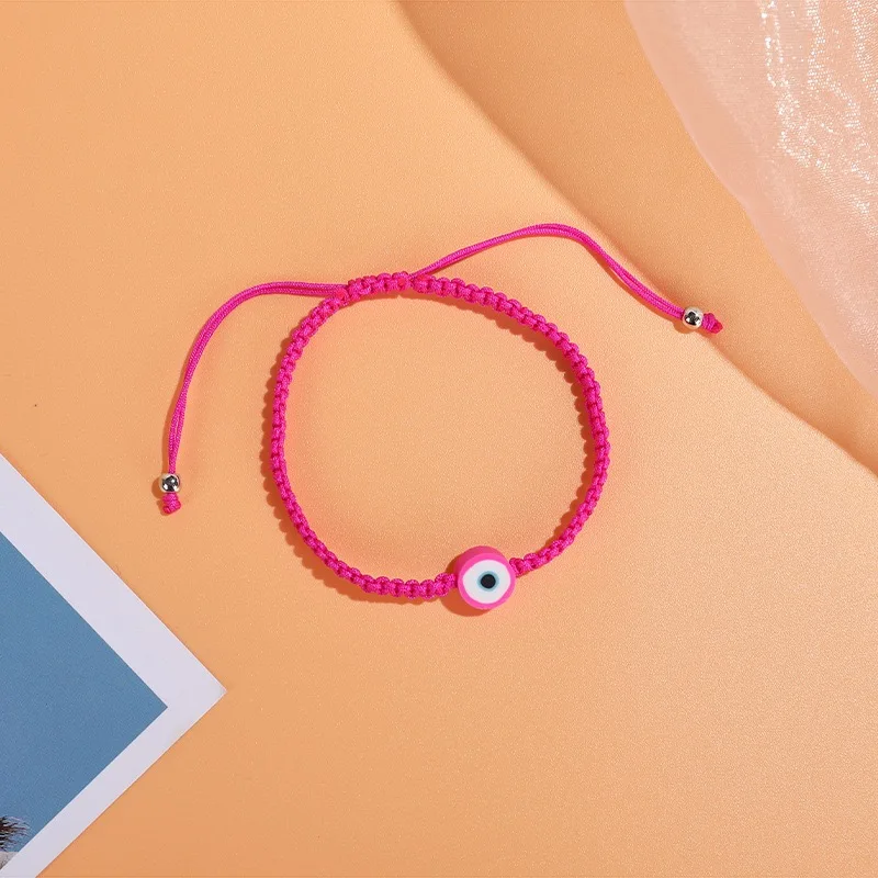 تميمة عين الملاك المنسوجة يدويًا مكونة من 12 قطعة، سوار قابل للتعديل للصداقة من الطين الناعم بسبعة ألوان