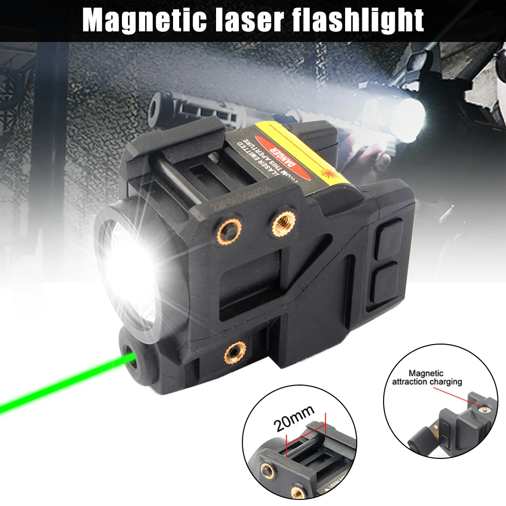 

Tactical Green Dot Laser Sight+500LM White Weapon Light Military Magnetic Airsoft Compact Pistol Gun Aiming Light for 20mm Rail