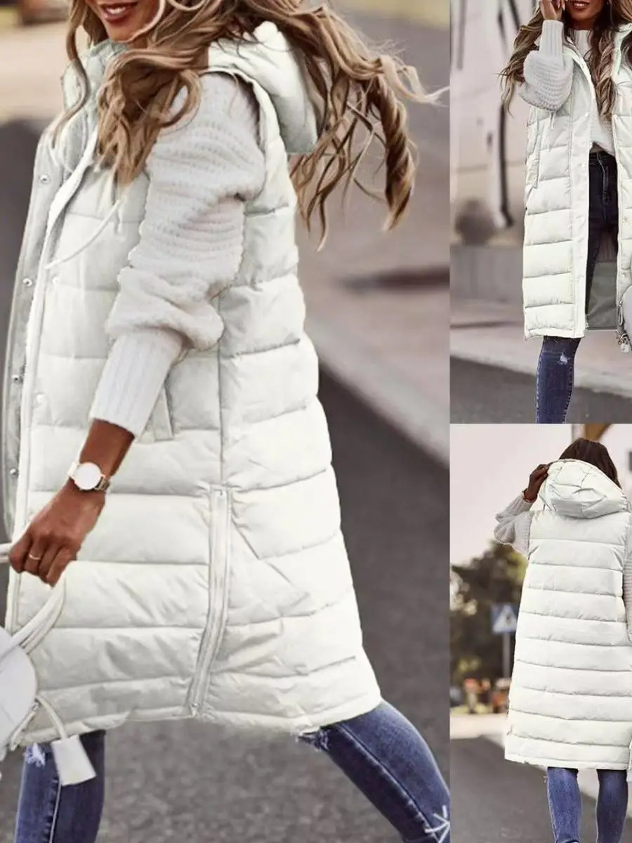 

Удлиненное хлопковое пальто с капюшоном для женщин, утепленное полиэстером, для зимы